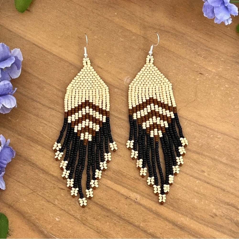 Boho Seed Beaded Earrings Fringe Tassel Bohemian Dangle Drop Handmade Jewelry